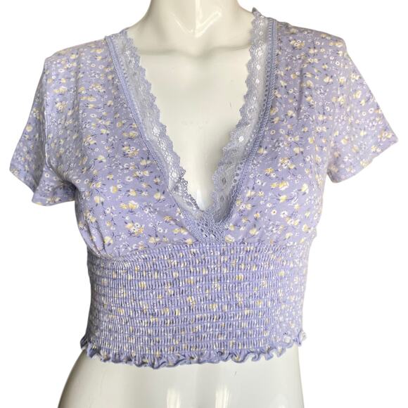 Forever 21 Blue Floral Crop Trop Size Large - Picture 1 of 4